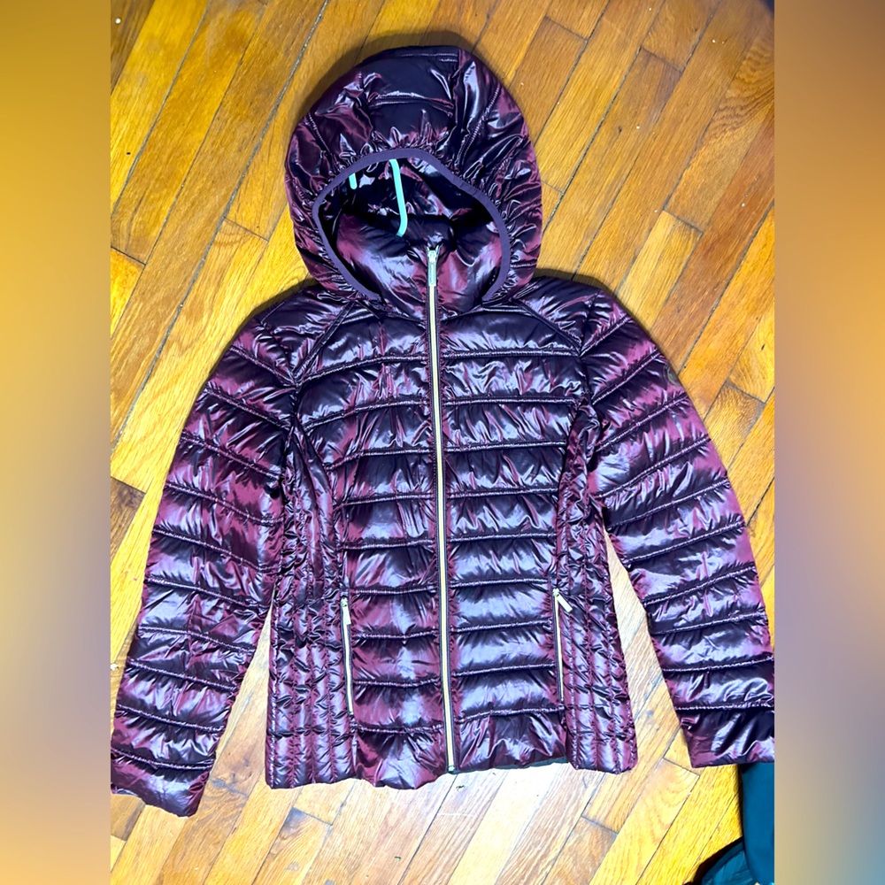 Michael Kors Hooded Packable Down Puffer Coat Burgundy Medium - Picture 1 of 6